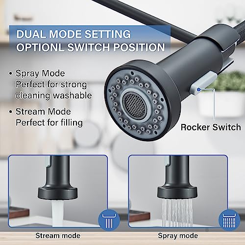 Cfeoerf Kitchen Faucets Black Kitchen Sink Faucets With Pull Down Sprayer Commercial Brass Bar Sink Faucets Single Handle Single Lever High Arc Spring Faucet For Kitchen Sink, Bar Sink & Rv #TOP2
