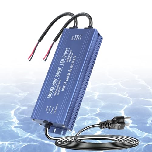 Image of Waterproof IP67 LED Power Supply 12V 200W Ultra Slim LED Driver 110V AC to 12V DC 16.6A 200 Watt Quiet Low Volt Converter LEDs Transformer Constant Voltage for LEDs Strip, Indoor & Outdoor