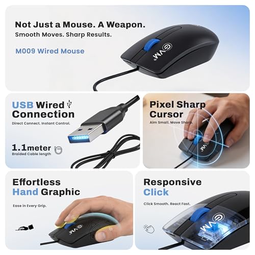 Image of EVM Wired Optical Mouse | USB Plug & Play | 1000 DPI Precision | Ergonomic Comfort Design | Durable Build | 1 Year Warranty Wired Mouse (Black., Wired)
