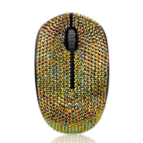 SA@ Luxury 6 Colors Bling Crystal Rhinestone 2.4G Wireless Mouse for Laptop, Notebook, PC, Computer, MacBook Gifts for The Office (Gold Colorful)