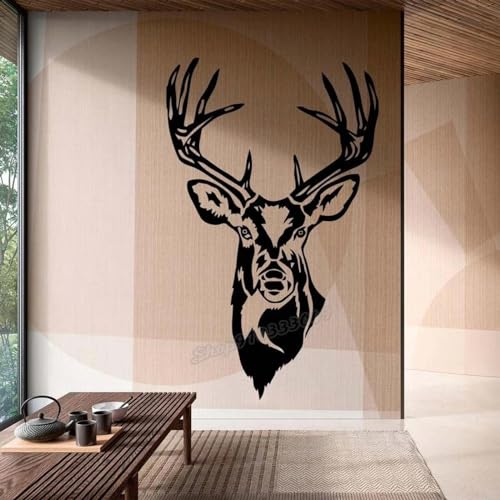 SHELOG Animal cerf sticker mural trompette forêt faune tête de cerf chasse autocollant mural...
