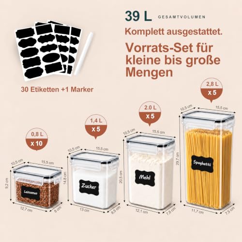 GoMaihe Vorratsdosen 25 Set Aufbewahrungsbox Küche Organizer, Luftdicht Vorratsbehälter Plastik mit Deckel… – Ansicht 3