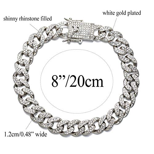 Fytease Cuban Link Chain Bracelet Anklet For Women Men, 18K Gold/White Gold Plated Iced Out Rhinestones Filled Punk Hip-Hop Ankle Bracelets #TOP1