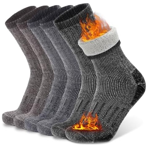 Busy Socks Womens Cushioned Thick Warm Wool Socks for Mens Winter Moisture Wicking Breathable Cozy Socks with Seamless Toe, Medium, 3 Pairs Dark Grey+Light Grey+Brown Cover