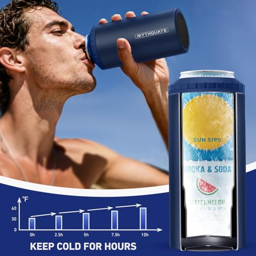 Image of 3 in 1 Slim Can Cooler for 12 OZ Skinny Can, Regular Can & Beer Bottle - Keep Cold for 6 Hours - Double Walled Insulated Stainless Steel Vacuum Beverage Can Insulator (Navy Blue)