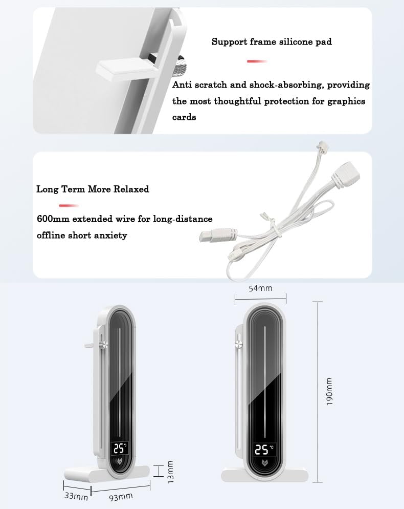 Temperature Displaying GPU Stand ARGB Infinity Graphics Card Support Adjustable 5V 3PIN Video Card Holder Anti-sag Bracket Magnetic Base Display Card Brace Rack PC Graphic Card Accessories (White)