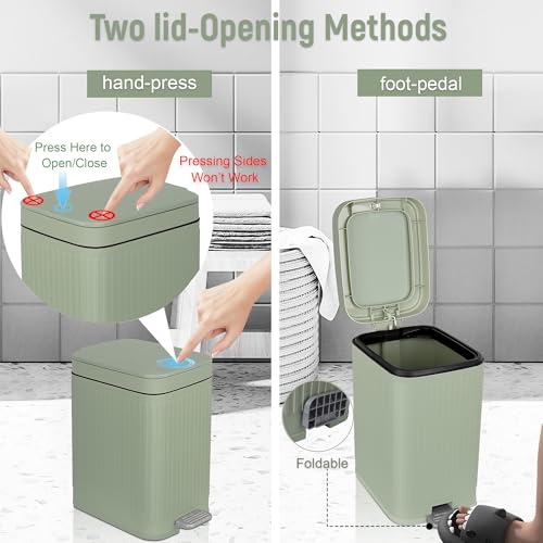 Image of rejomiik Small Bathroom Trash Can with Lid Slim Soft Close Garbage Can Step Wastebasket Container Trash Bin for Office Bedroom Kitchen Living Room (1.9 Gallon Light Green)