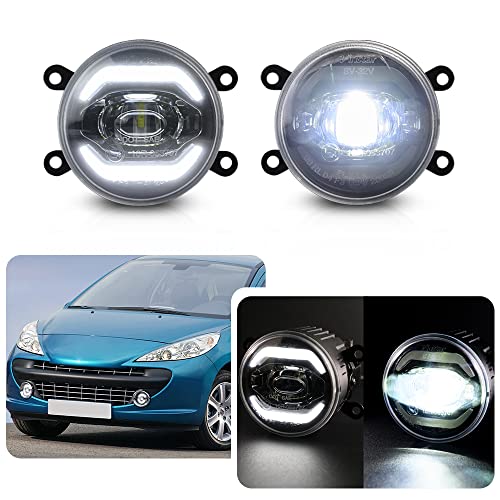 njssjd LED Tagfahrlicht Nebelscheinwerfer für Peugeot 207 207CC 207SW 307 208 2008 I 308 3008 6000K Weiß DRL Fahrlicht