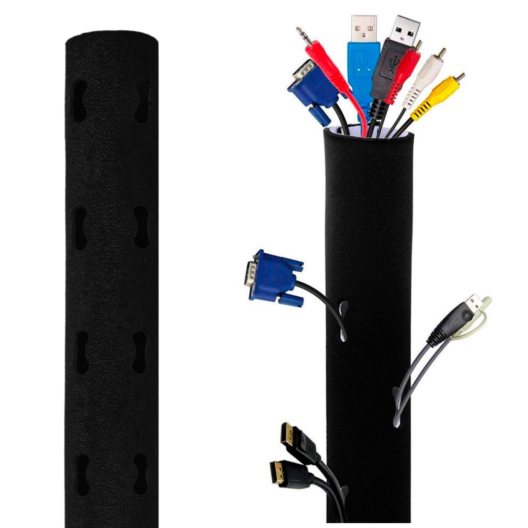 FLORICAN Cable Organiser Manager Cord Management System Sleeve for TV, Computer, Home Theatre, Speaker, Hdmi, Cables with Zipper (19 Inch / 48Cm) (Pack of 1)
