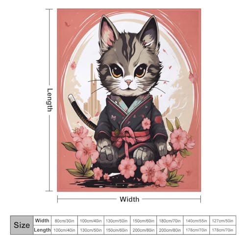 Couverture chat samouraï plaid flannel imprimé drap chaud 130x150cm machine - 6
