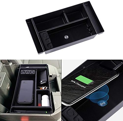 ROCCS Wireless Charger Center Console Insert Organizer Tray for 2019 2020 GMC Sierra 1500 Silverado 1500 2020 Silverado/GMC Sierra 1500 2500/3500 HD Accessories Armrest Storage Box Compartment