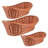 NESTINGHO Cestas de Ratán Plástico Tejidas Ovaladas Juego de 3 para Cocina y Comedor, Canastas Vacías para Pan, Frutas y Verduras, Apilables y Decorativas