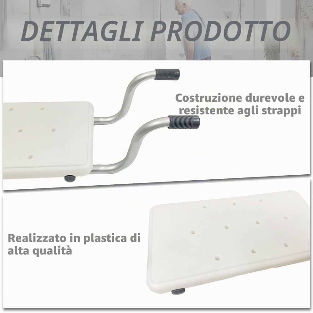 Sedile da bagno per vasca da bagno - Sedia da doccia sospesa per anziani, disabili e portatori di handicap, ausilio per il bagno resistente, supporta fino a 113 kg, 84 cm di lunghezza x 23 cm