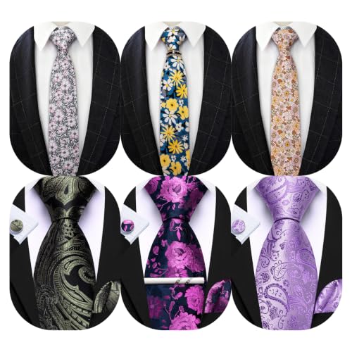 Image of Barry.Wang Men 6PCS Tie Silk Gift Necktie Clip Woven Tie Sets Party | Men Tie Classic Silk Gift Necktie With Tie Clip Jacquard Woven Neck Ties 6PCS Formal Wedding