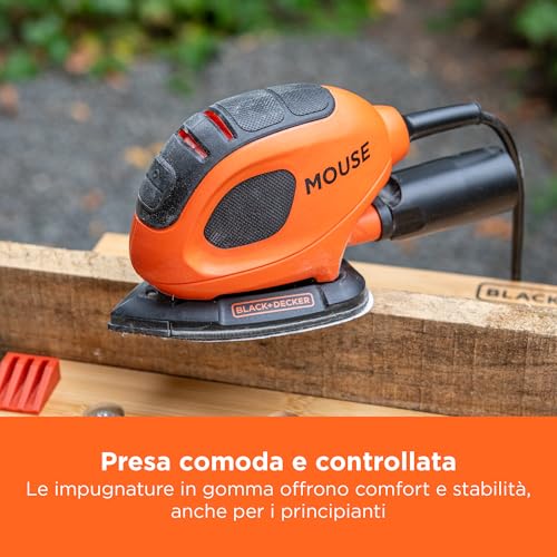 Black+Decker, Nuova Levigatrice Mouse Multifunzione 55W: Impugnatura Gommata, VelocitÀ 11.000 Giri/Min (22.000 Oscill./Min) - Dimensioni Piastra Orbitale 95X134Mm. BEW230BC-QS - 8