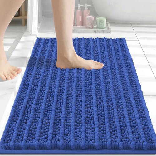 Image of Arotive Luxury Small Bathroom Rugs 24x16, Extra Soft Thick Absorbent Shaggy Chenille Bath Rugs, Machine Wash Dry, Bath Mats for Bathroom Floor, Tub and Shower, Home Decor Accessories, Dark Blue