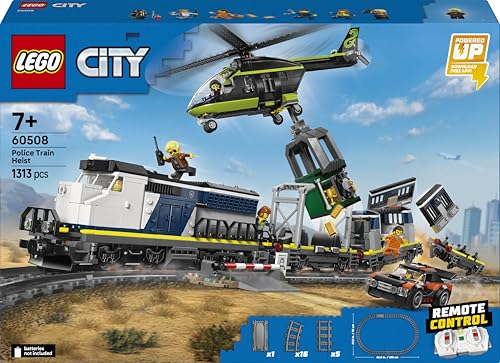 Image of LEGO City Police Train Heist - Electric Train Set with Toy Helicopter, Rally Car and Tracks - 60508