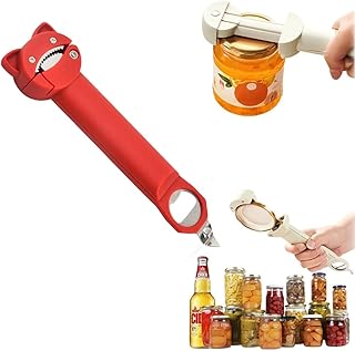 多機能マグネット缶オープナー、2025年アップグレード格納式ボトルオープナー、調節可能なステンレススチール缶オープナー、調節可能な缶オープナージャー蓋グリッパー、弱い手、高齢者関節炎(レッド)