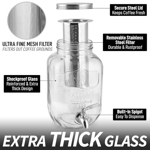 Zulay Kitchen 1 Gallon Cold Brew Coffee Maker - Large Iced Tea & Cold Brew Pitcher With Extra-Thick Glass & Stainless Steel Infuser thumb #2