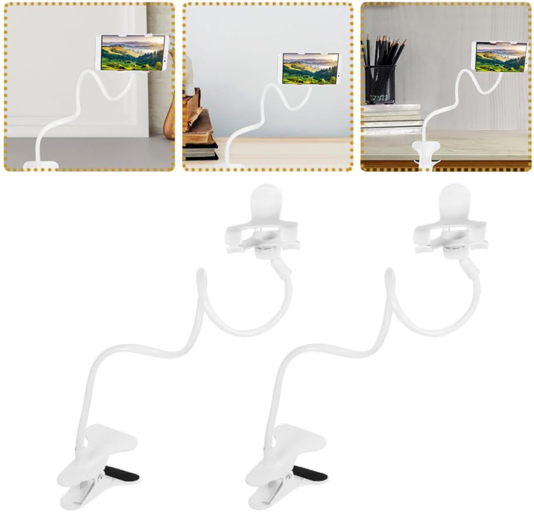 SUPVOX 2pcs Flexible Gooseneck Phone Holder Clip Mounts for Desk and Bed Hands-Free Phone Stand with Adjustable Aluminum Alloy Arm Stable Clamp for Devices