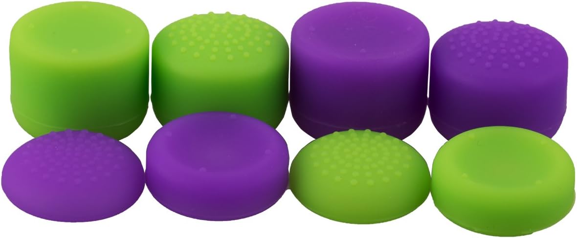 8 Pieces 4 Styles of Silicone Thumb Grips Thumb Stick Joysticks Protective Cap Cover for PS4, Switch PRO, PS3, Xbox 360, WiiU Controller Green Purple