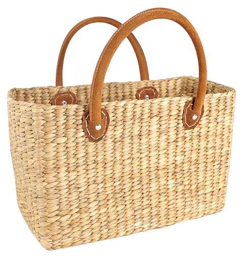 Kobolo Tasche Korbtasche Flechttasche aus Wasserhyazinthe - Lederhenkel (M)