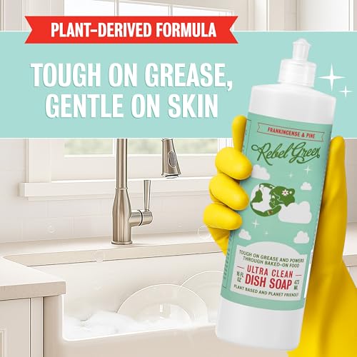 Image of Rebel Green Super Deluxe Dish Soap - Plant-Based Sustainable Dishwashing Soap - Frankincense & Pine Scent - 16 fl oz - 1 Pack