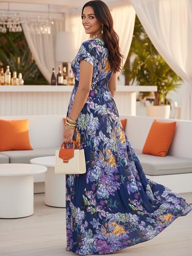 Image of KOH KOH Womens Long Floral Print Cap Sleeve Modest Flowy Summer Maxi Dress Gown