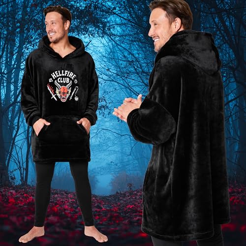 Stranger Things Hoodie Blanket for Men and Teenagers - Cosy Oversized Fleece Hoodie One Size Sherpa Hood - Gifts for Him Black3