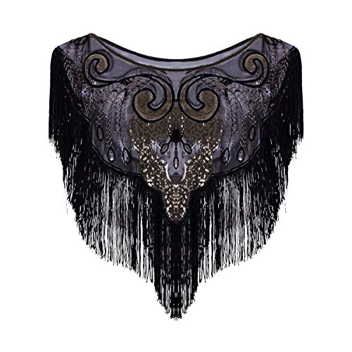 Vpang Women's Vintage 1920s Fringed Shawl Wraps Beaded Sequin Evening Cape Bridal Shawl Capelet Flapper Bolero Cover Up