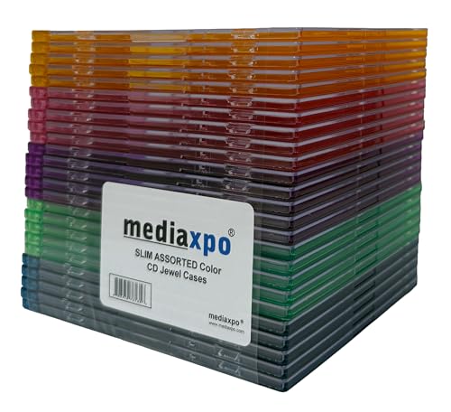 mediaxpo Slim Jewel Cases for CD and DVD - Multi-Color Colored Jewel Case - Keep Your Discs Safe and Secure (Pack of 25)