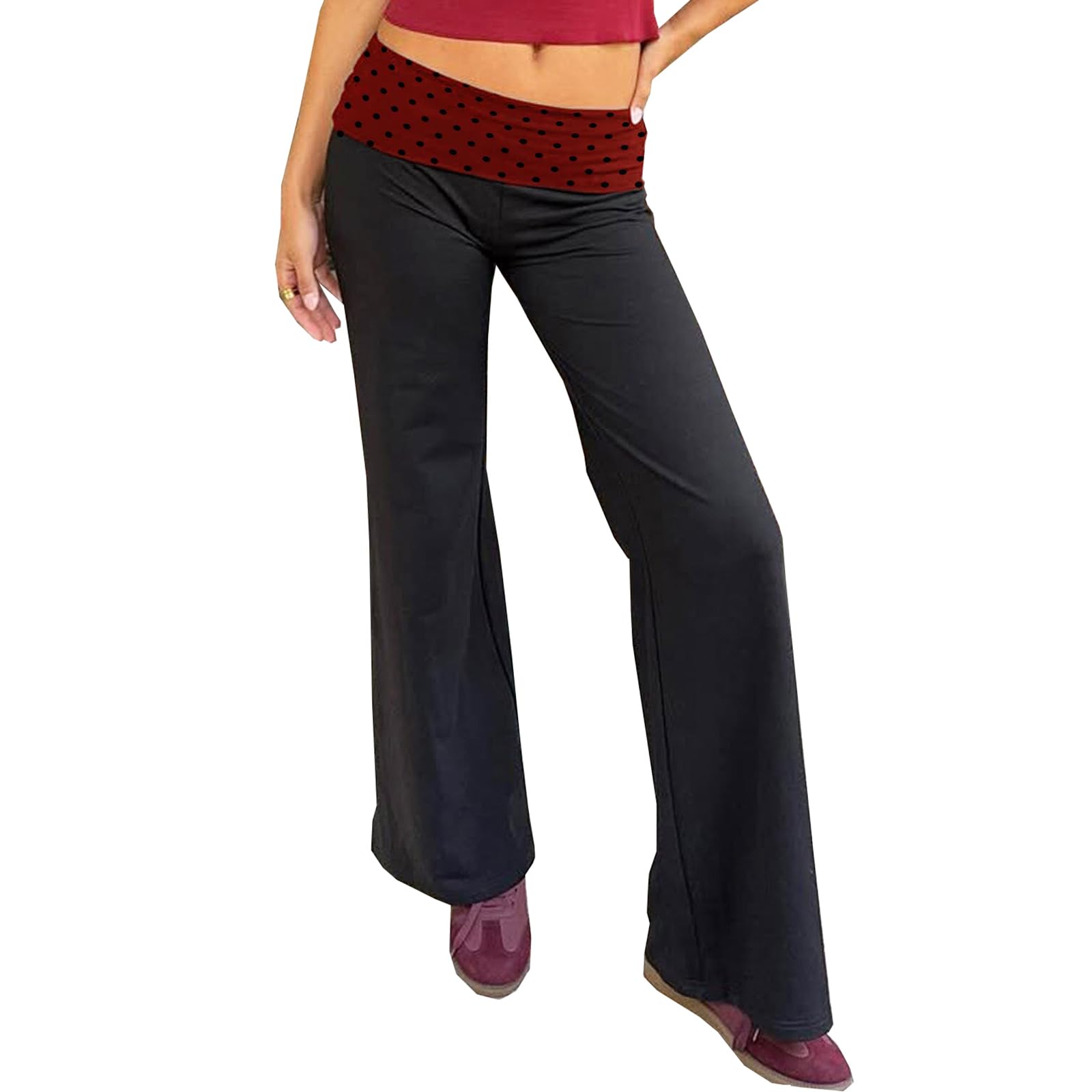 Women Y2K Fold Over Lounge Pants Print Wide Leg High Waist Flared Loose Fitted Elastic Casual Going Out