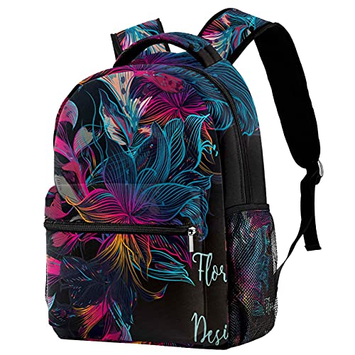 Sac à dos de voyage motif floral avec porte-bouteille pour loisirs et campus