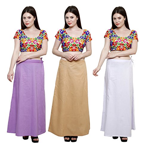 Image of Pistaa combo of 3 Women's Cotton Best Indian Readymade Inskirt Saree petticoats