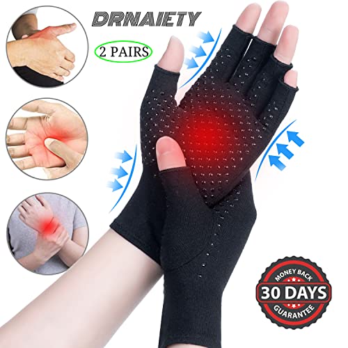 2 Pairs Arthritis Compression Gloves, For Arthritis, Rheumatoid, Osteoarthritis, Carpal Tunnel Pain, Compression Gloves For Arthritis For Women & Men, Anti-Slip Glue Dot Gloves For Work (Black,M) #TOP1