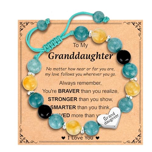 Image of Granddaughter Daughter Gifts -Heart Natural Stone Beaded Bracelet for Girls, Valentines Birthday Gifts for Girls Daughter Granddaughter