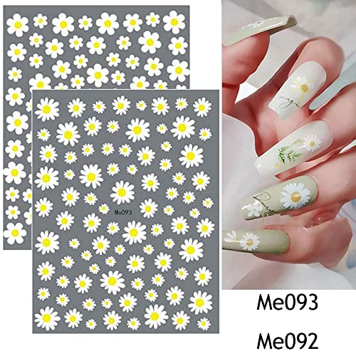 Daisy Flowers Nail Art Stickers Decals - 3D Self-Adhesive White Yellow Sunflower Summer Nail Design For Women Girls Diy Nail Decoration 8 Sheets #TOP3