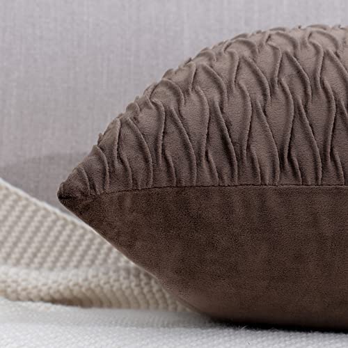 Madizz Pack of 2 Super Soft Velvet Decorative Cushion Covers with Texture Luxury Style Throw Pillow Cases Pillow Shell for Sofa Bedroom Square Brown 22x22 inch - Image 3