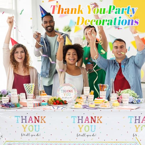 Image of Funnymoom 452 Pcs Thank You Party Decorations for 50, We Appreciate You Paper Plates Napkins Cups Tablecloth Cutlery Straws for Employee Staff Housekeeping Week Pastor Appreciation Party Supplies