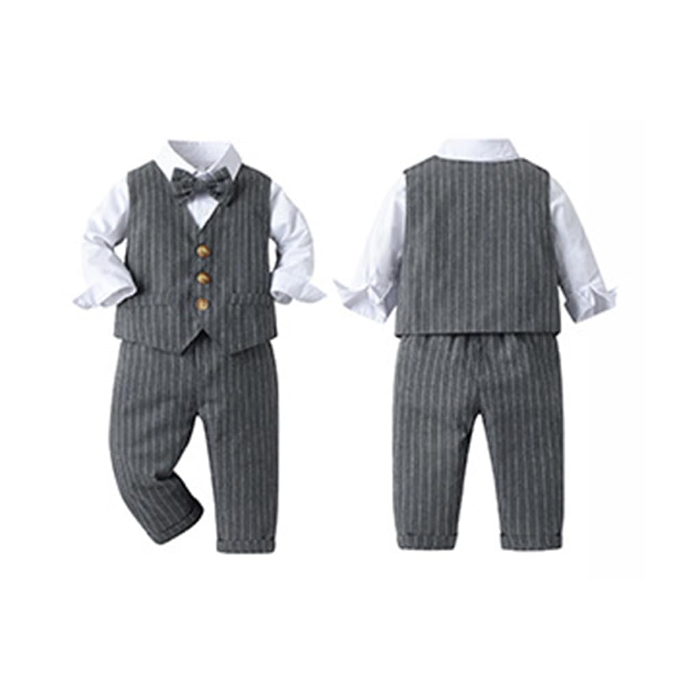 FYMNSI Costume festif pour bébé garçon - Costume gentleman - Costume de baptême - Chemise à manches longues avec nœud papillon - Pantalon - Gilet - 3 pièces