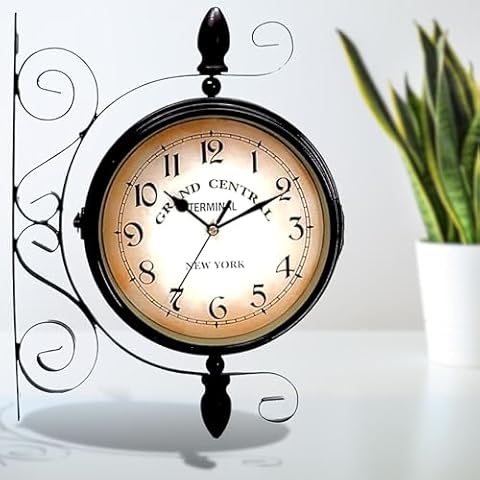 Killer's Instinct Outdoors Vintage Double Sided Vintage Industrial Wall Clock for Outdoor Decorative Wall Art Antique Decor Wall Office Silent Kitchen Wall Clock Steampunk Cover