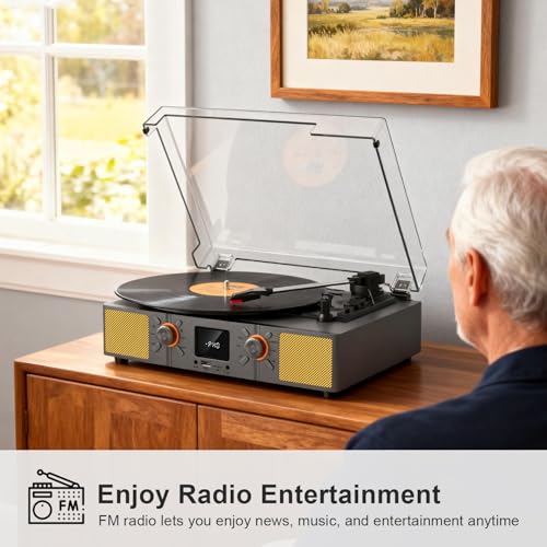 Vinyl Record Player, 3-Speed Bluetooth Turntable with Built-in Speakers, Belt-Driven LP Playback, FM Radio and Bluetooth Receiving, USB Recording and Auto-Stop, RCA Output/AUX Input, Headphone Jack - Les Beatles, Paul McCartney, John Lennon, RIngo Starr, George Harrison Vinyl Record Player, 3-Speed Bluetooth Turntable with Built-in Speakers, Belt-Driven LP Playback, FM Radio and Bluetooth Receiving, USB Recording and Auto-Stop, RCA Output/AUX Input, Headphone Jack – Image 7