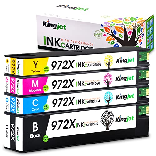 ❤ Crazy Deals Kingjet Compatible Ink Cartridge Replacement for HP 972X 972 972A, Work with PageWide Pro 477dw 577dw 577z 552dw 452dn 452dw 477dn P55250dw P57750dw Printers (Black, Cyan, Maganta, Yellow) 4 Pack