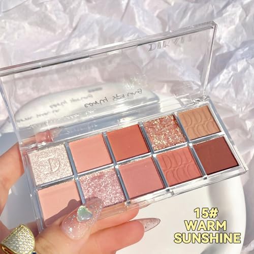 Image of Erinde 10 Color Eyeshadow Palette Makeup - Matte Shimmer Glitter Eye Shadow, Ultra-Blendable, High Pigmented, Naturing-Looking, Neutral Nude Eyeshadow Palette with Professional Brush, Warm Sunshine