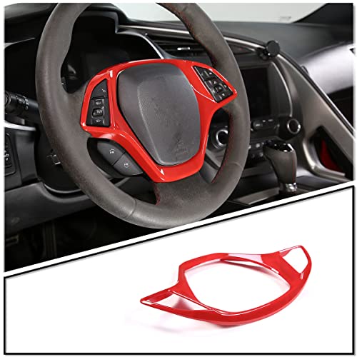 Car Steering Wheel Cover Molding Cover Trims Accessories Compatible For Chevrolet Corvette C7 2014-2019 Carbon Fiber Look Steering Wheel Accessories For Corvette C7 (Abs Plastic, Sports Red) #TOP2