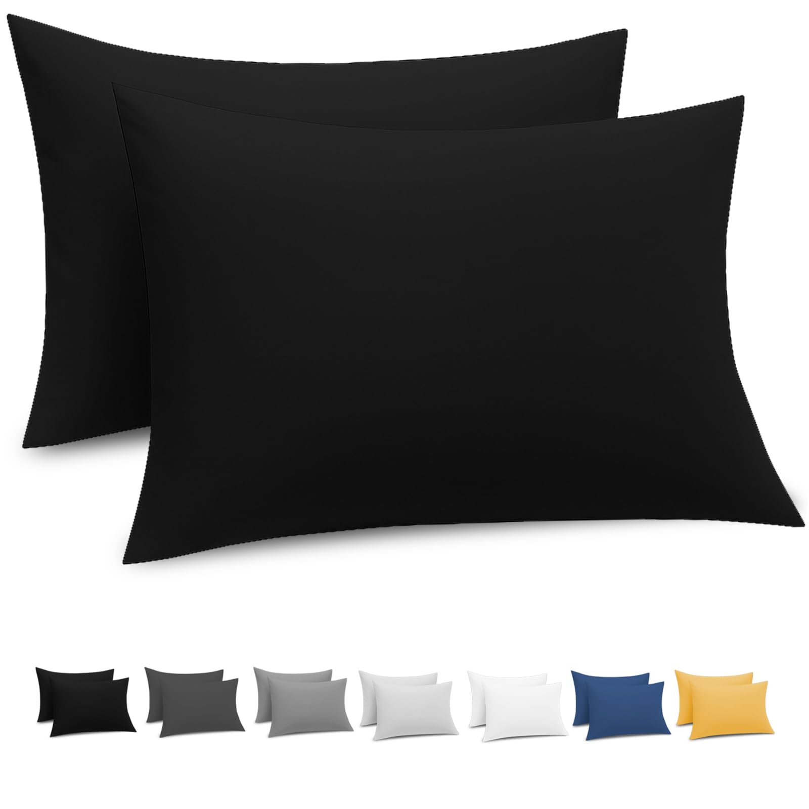 Grace Pillow Cases 2 Pack - Brushed Microfiber Pillowcases - Ultrasoft Hypoallergenic Pillowcases 2 Pack With Envelope Closure - Non Iron Breathable Black Pillow Covers (50 x 75 cm) — image 1