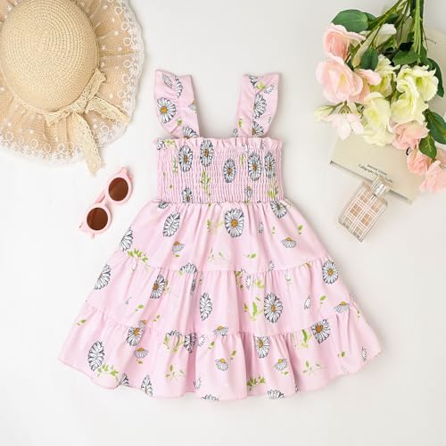 Toddler Baby Girl Dress Summer Clothes Cute Buttons Ruffle Sleeve Camisole Flower Outfits 2-6 Years Old3