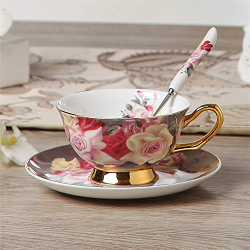 LANGBEEYAR Europe Vintage Rose Bone China Coffee Set British Porcelain Tea Set Ceramic Pot Creamer Sugar Bowl Teatime Teapot Coffee Cup Mug