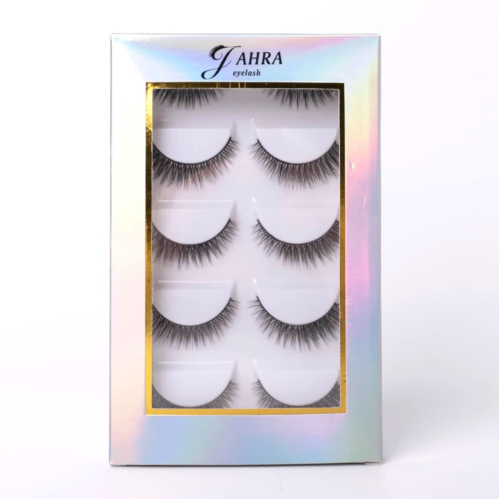 JAHRA Eyelashes Faux Mink Lashes, Natural Style Lashes, 3D Lashes, Lashes For Light Make Up, Soft 5 Pairs Eyelashes