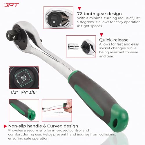Image of JPT Heavy Duty Hex Professional Chrome Vanadium Hand Tool Kit, 32 Pcs DR Socket Wrench Set (1 /2 Inches) For Repairing Work, DIY, Auto Repairs Car & Bike